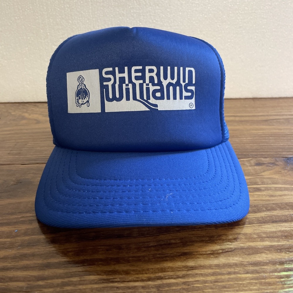 Vintage Sherwin Williams Hat Trucker Cap Snapback White Blue Mesh Advertising